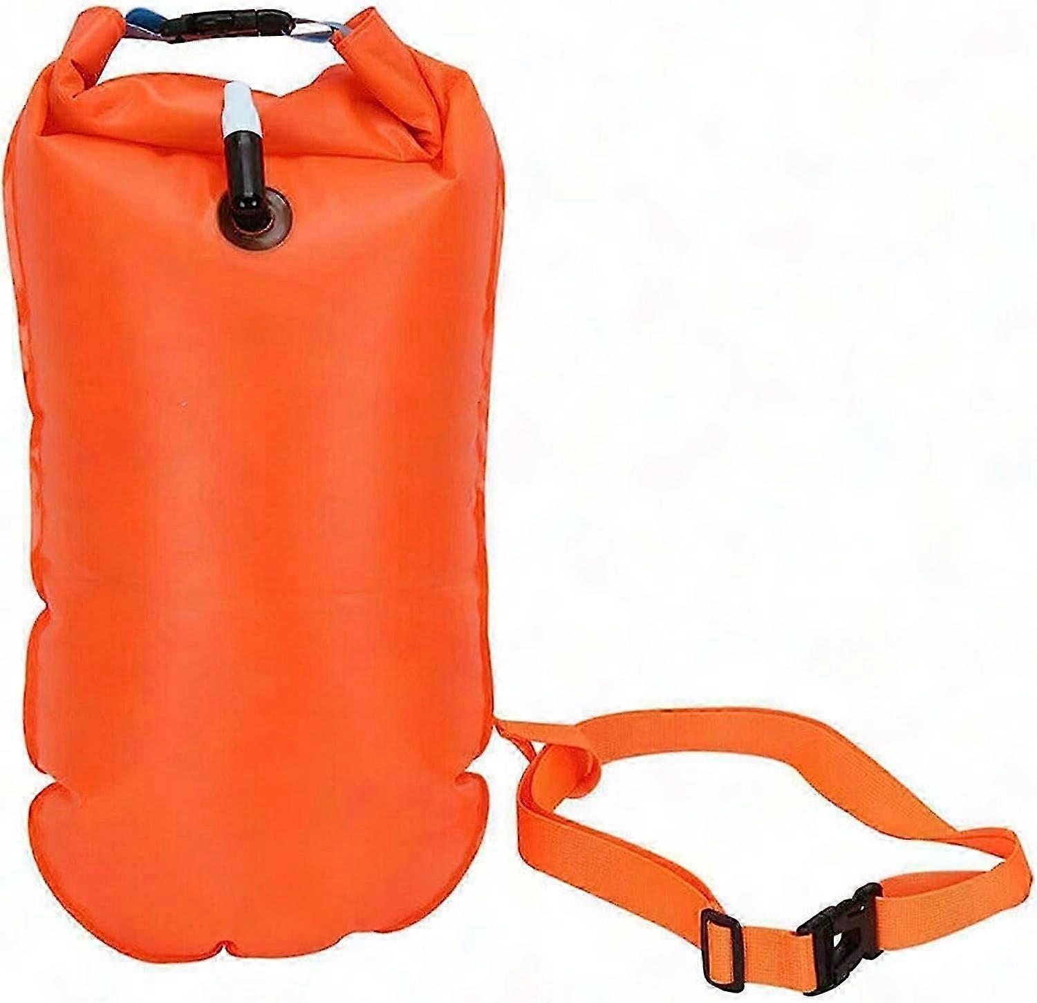 Orange Inflatable Swim Buoy for Open Water - Tow Float with Air Dry Bag for Swimming