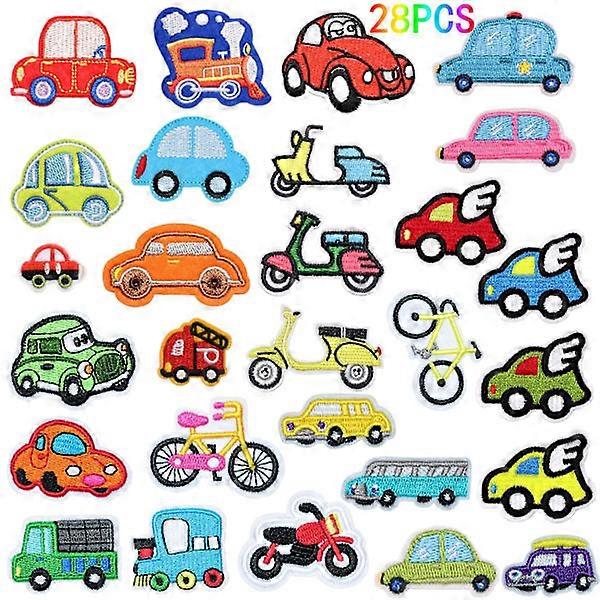 28 pcs Cartoon Cloth Patches Car Cloth Patches Sewing Patches Ironing Patches Decoration Mending Patches with Glue