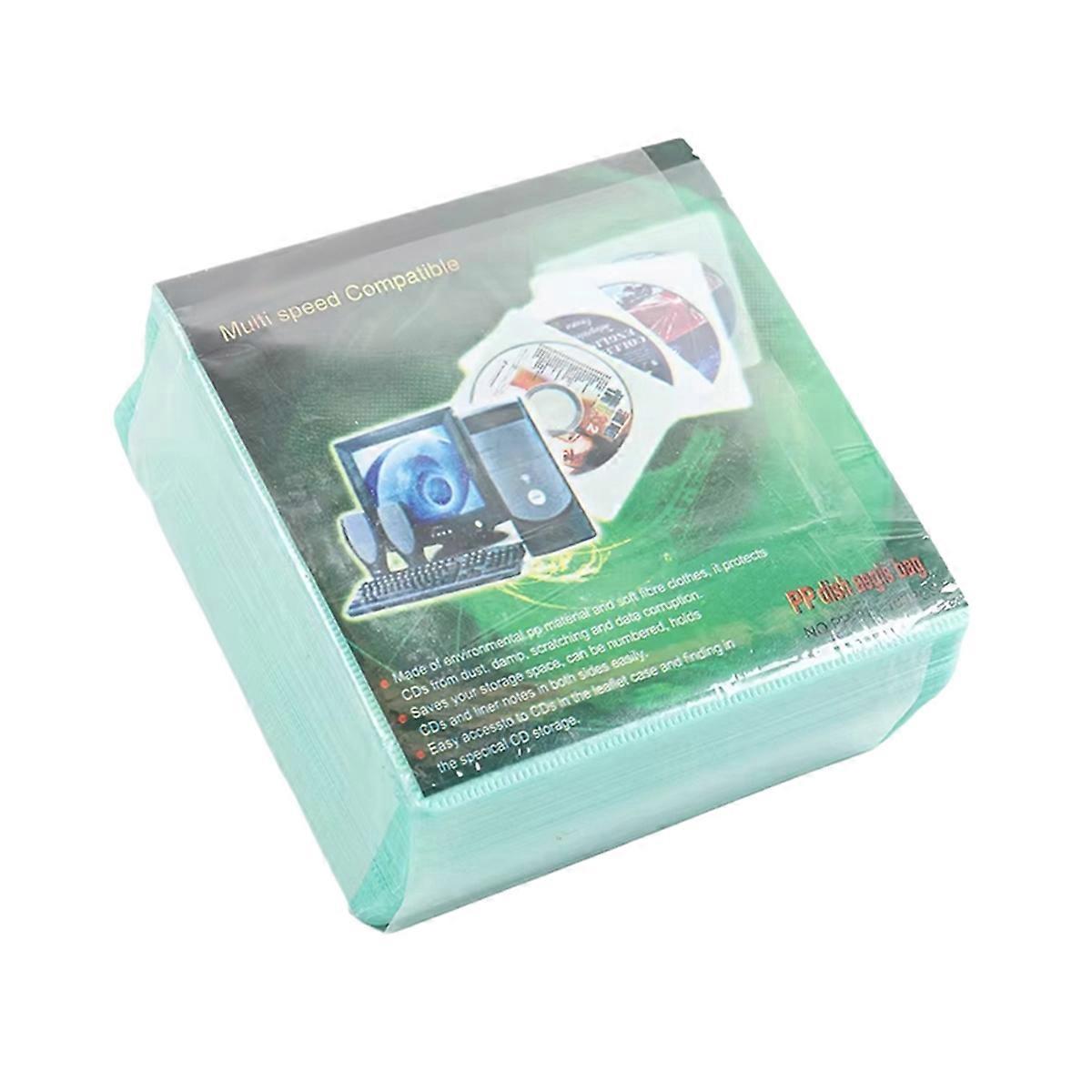 100 Pcs Dual-Sided CD/DVD Collection Set Scratch- Dust-Proof Storage Colorful CD Slot Bag Green