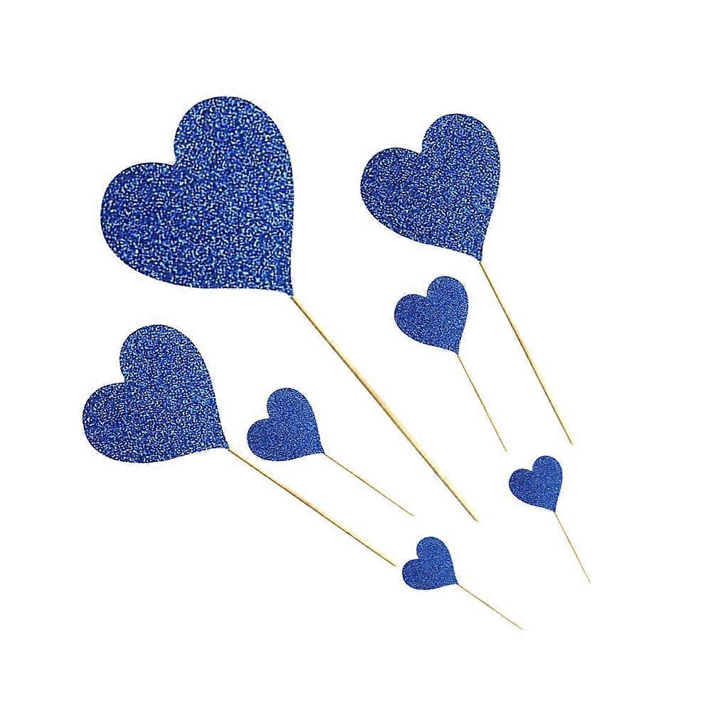 Elegant Blue Heartshape Insert Cards for Birthday Cake Decorations with Safe Nontoxic Paper 7pcs