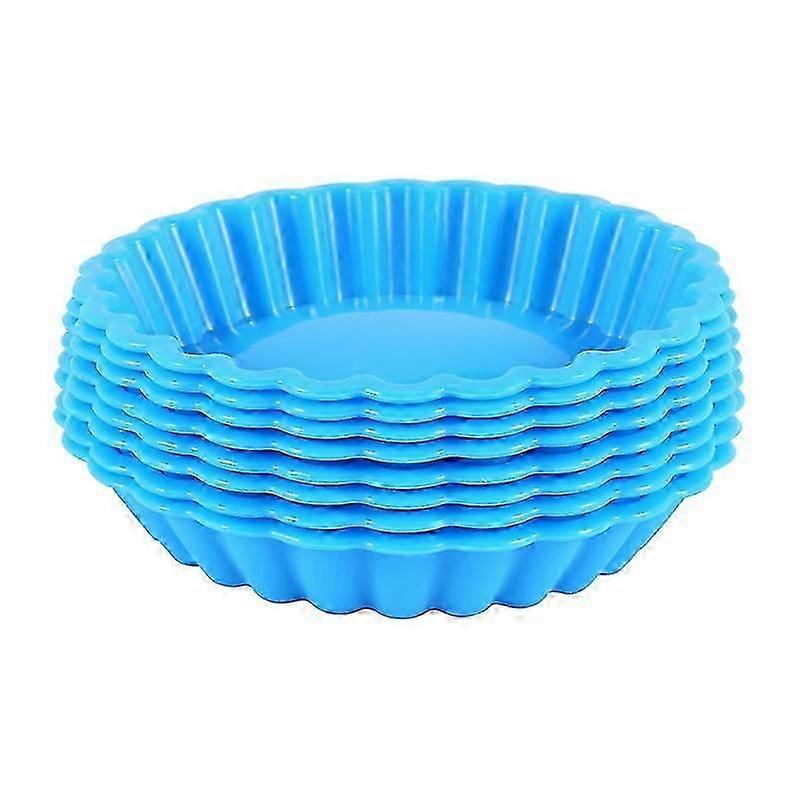 8 Pcs Silicone Cake Pans, Non-Stick Round Pie Moulds, Round Fluted Flan Baking Molds for Muffin, Qu
