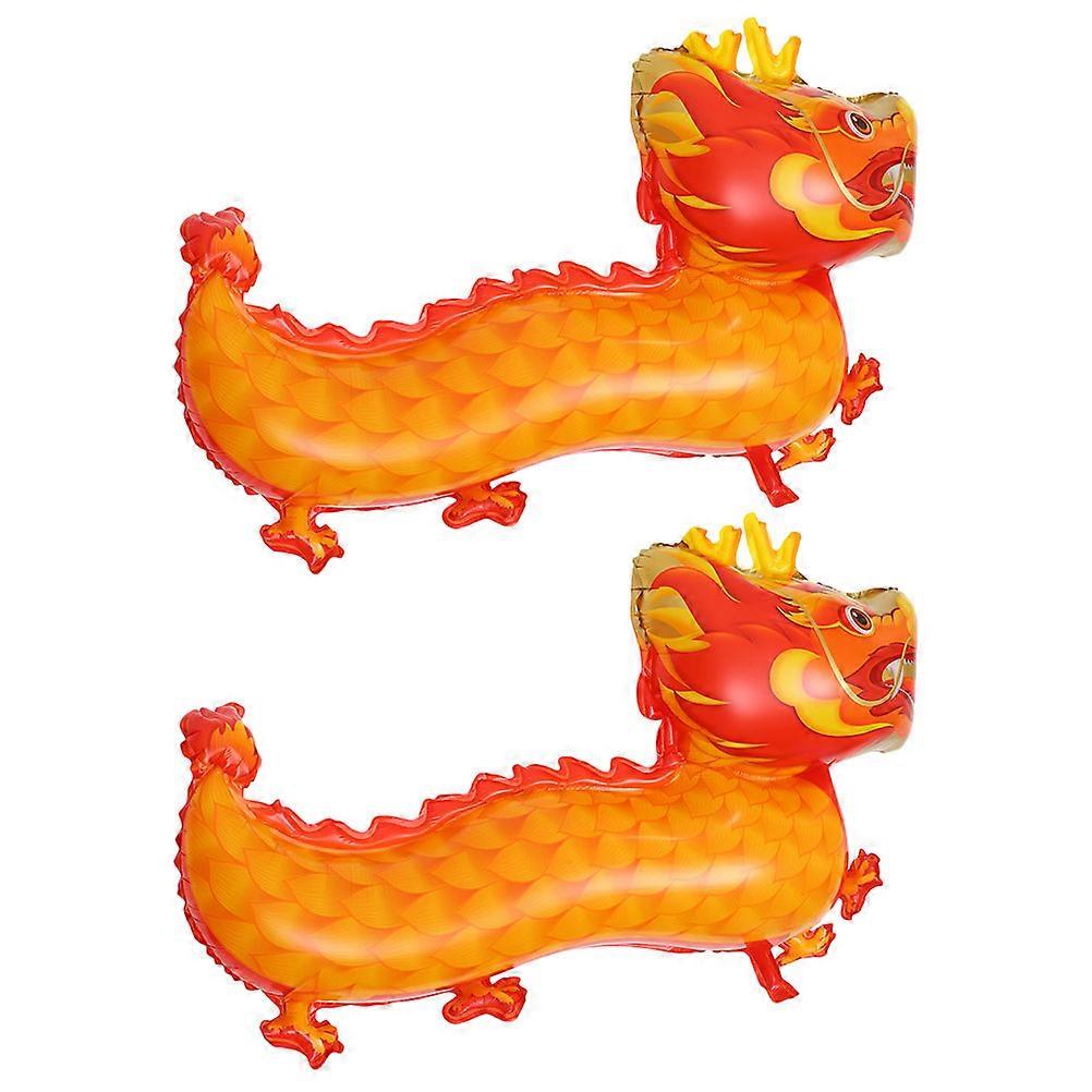 2pcs Bright Orange Chinese Dragon Balloons with Vivid Dragon Pattern for Lunar Year, Spring Festival and Birthday Party Decorations