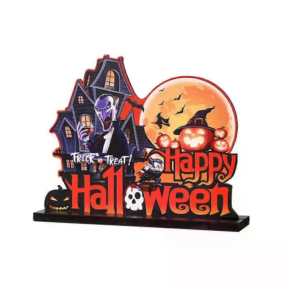 Halloween Wooden Table Decorations Creative Pumpkin Witch Ghost Skull Pattern Decorations Haunted Home Decor Props