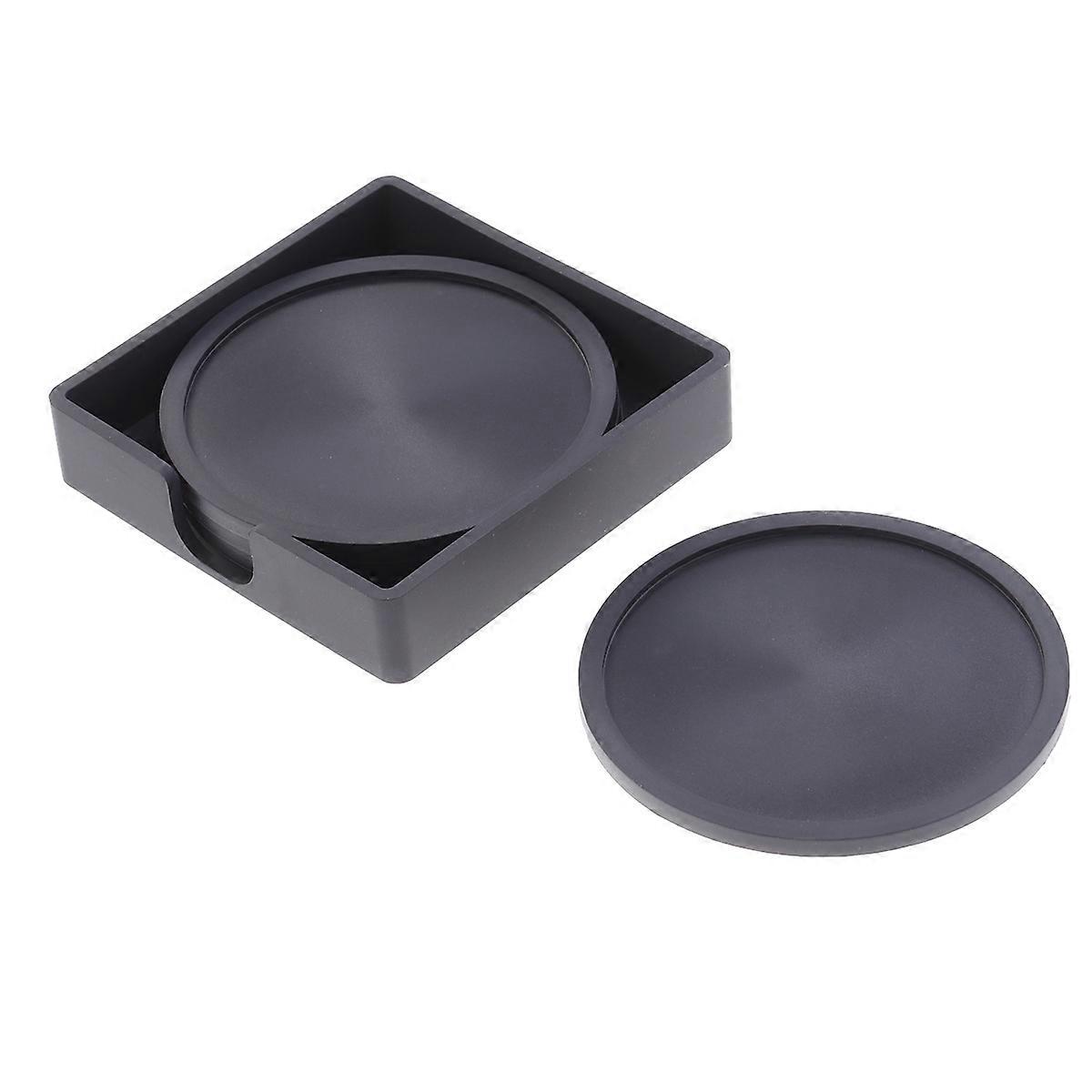Black Silicone Round Coasters 5Pcs For Table Protection Designed For Cafe Use With Effective Heat Insulation