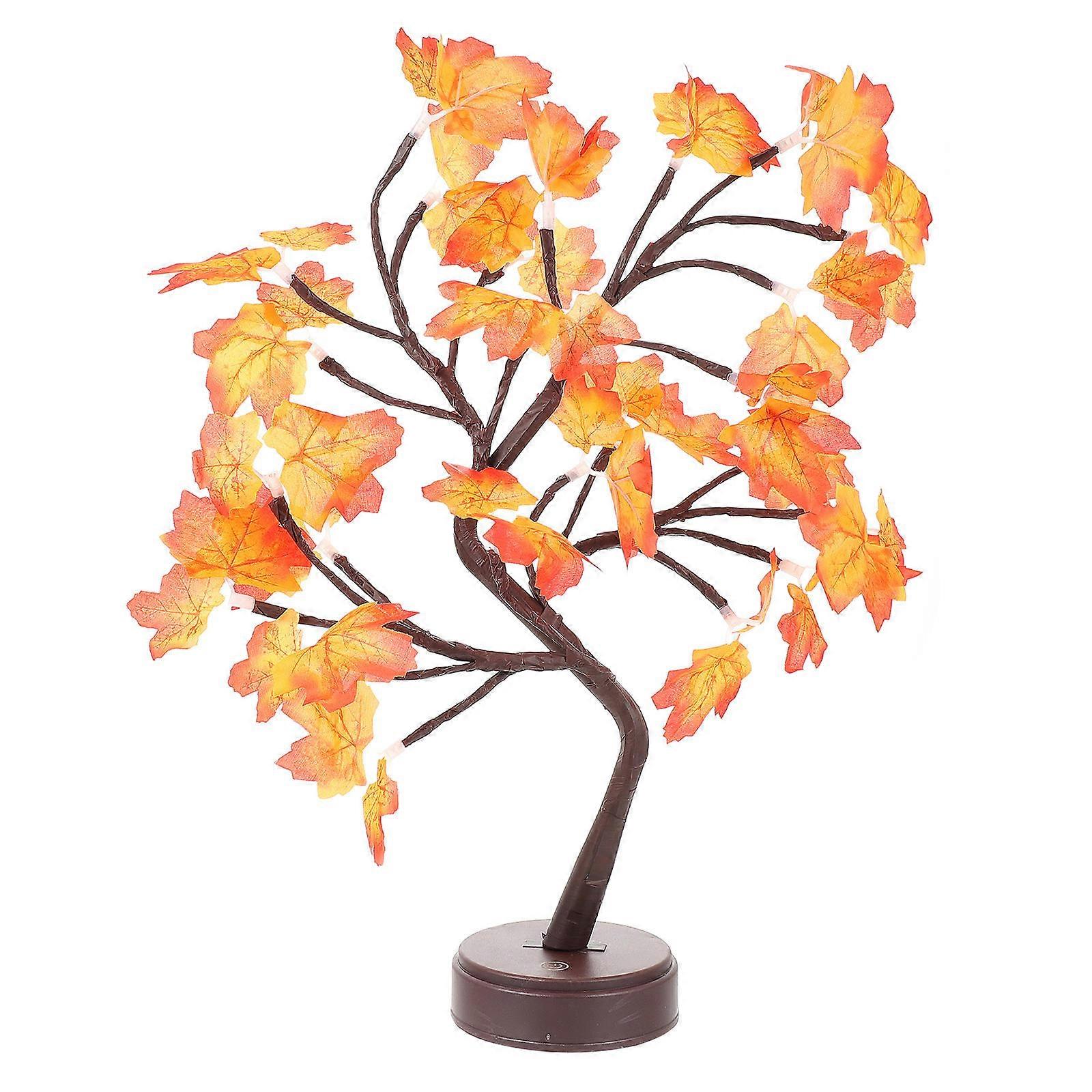 Thanksgiving Day Maple Leaf Tree Lamp with Copper Wire and Plastic in Orange Color Lifelike Design Fits Any Space