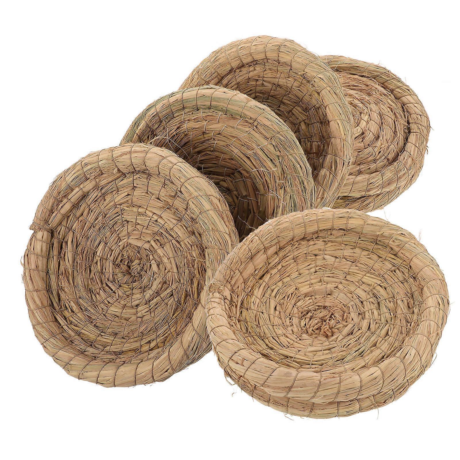 Woven Straw Bird Nest Decoration for Birds Use Beige Color Breathable and Comfortable 5 Pcs