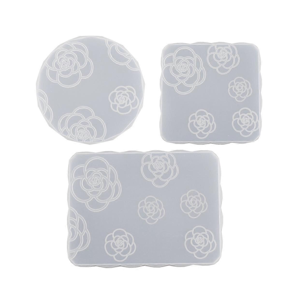 3PCS Kamelie Untersetzer Harz Silikonform Kaffee Untersetzer Tablett Form Epoxidharz Gips Beton Weinglas Tasse Mat Form
