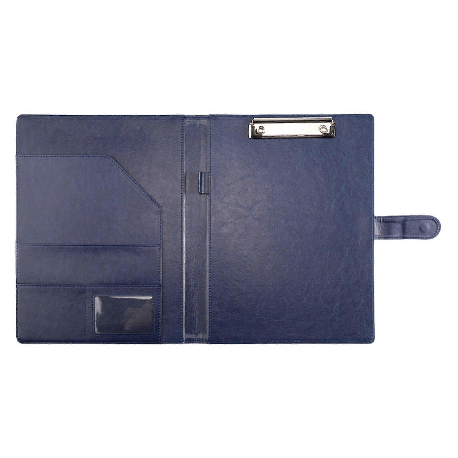 Document folder made of leather, magnetic buckle, business multifunctional folder, storage folder, notepad, blue