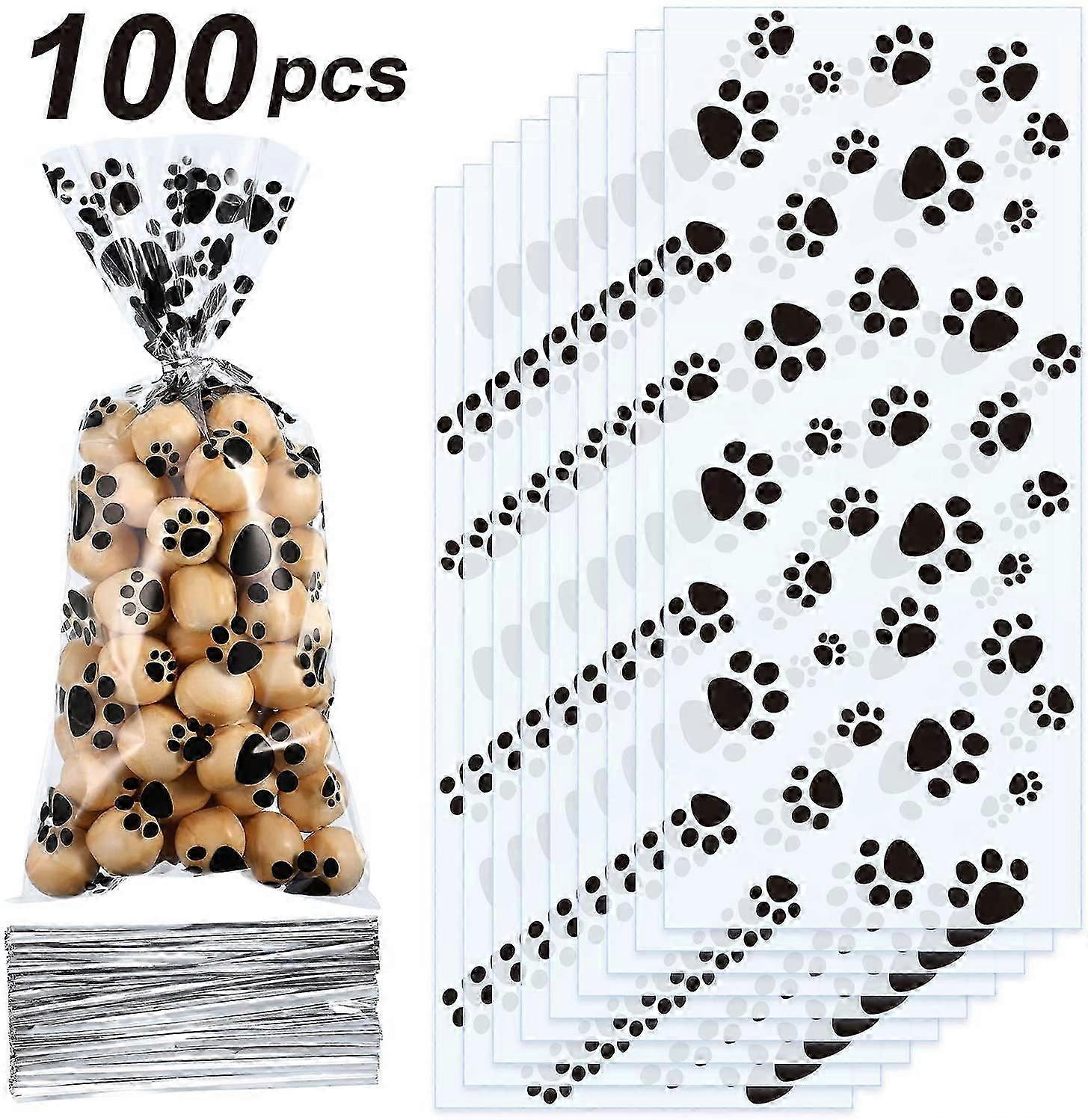 100 قطعة من كيس ورقي زجاجي مخروطي الشكل مطبوع بمخلب الأليفة ، كيس حلوى مختومة بالحرارة ، كيس هدايا للكلاب