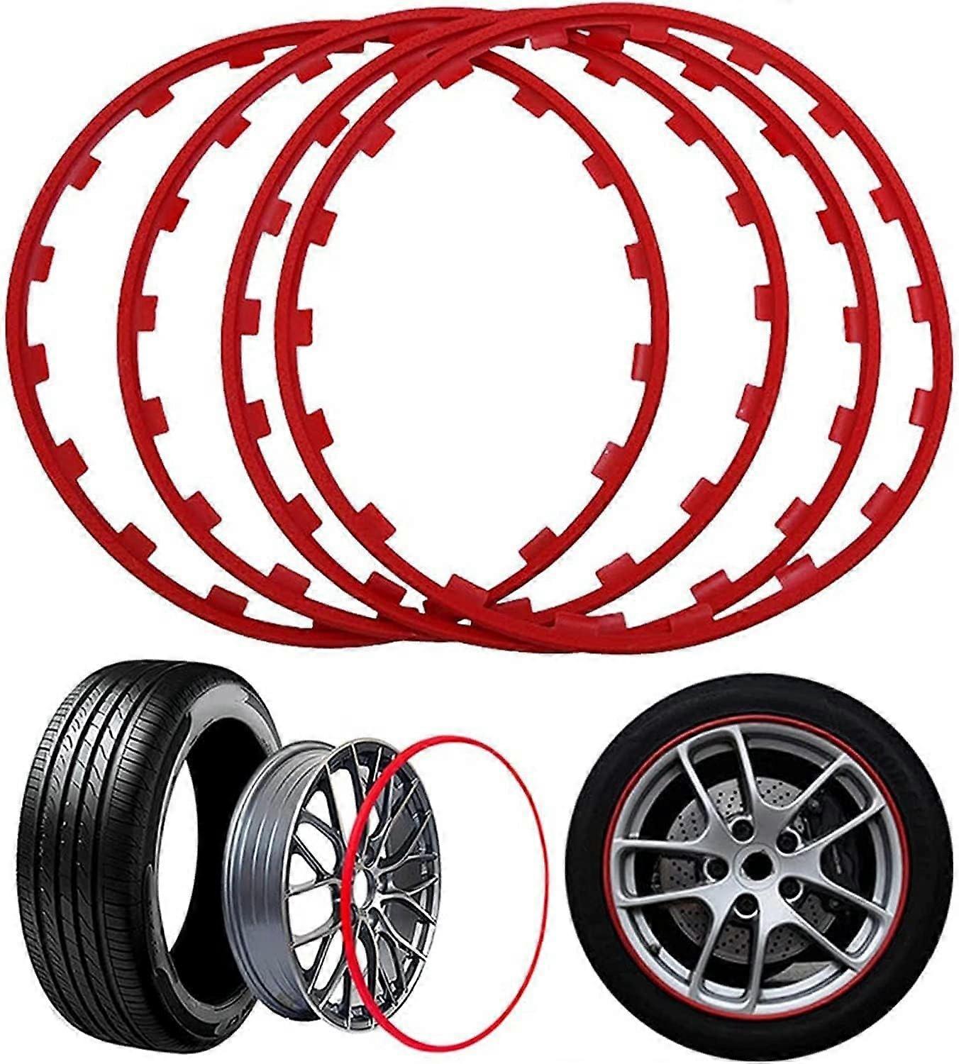Rim Edge Protector For 16-19 Inch Wheels, Scratch-Resistant Hub Strip, Universal Car Models, 4 Pieces, Red