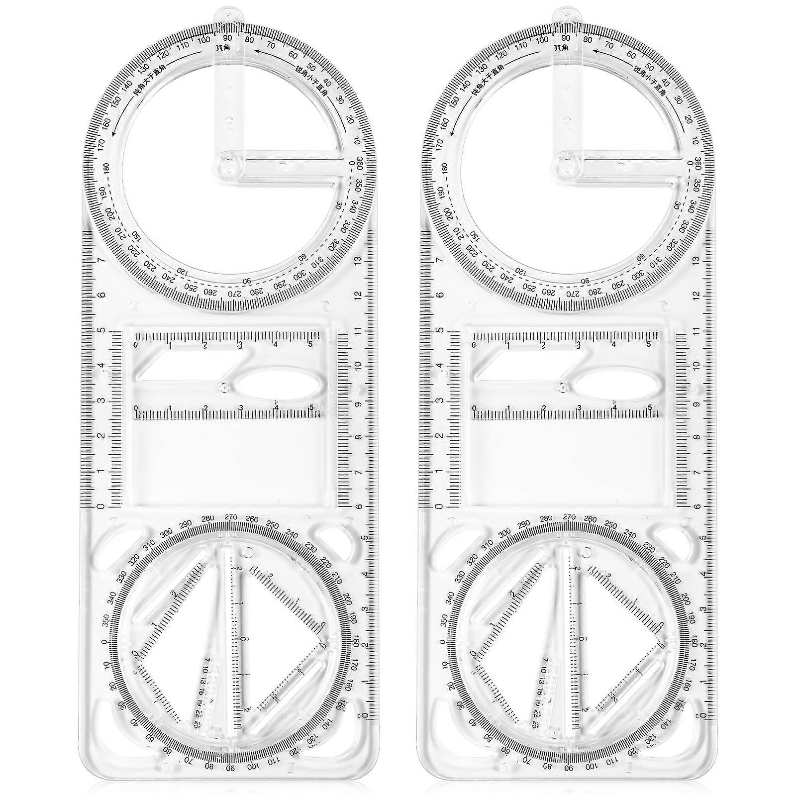 Protractor And Ruler Set 2-Pack, 15.2 cm Rotatable, 360-Degree Protractor, Multifunction Geometry Tools