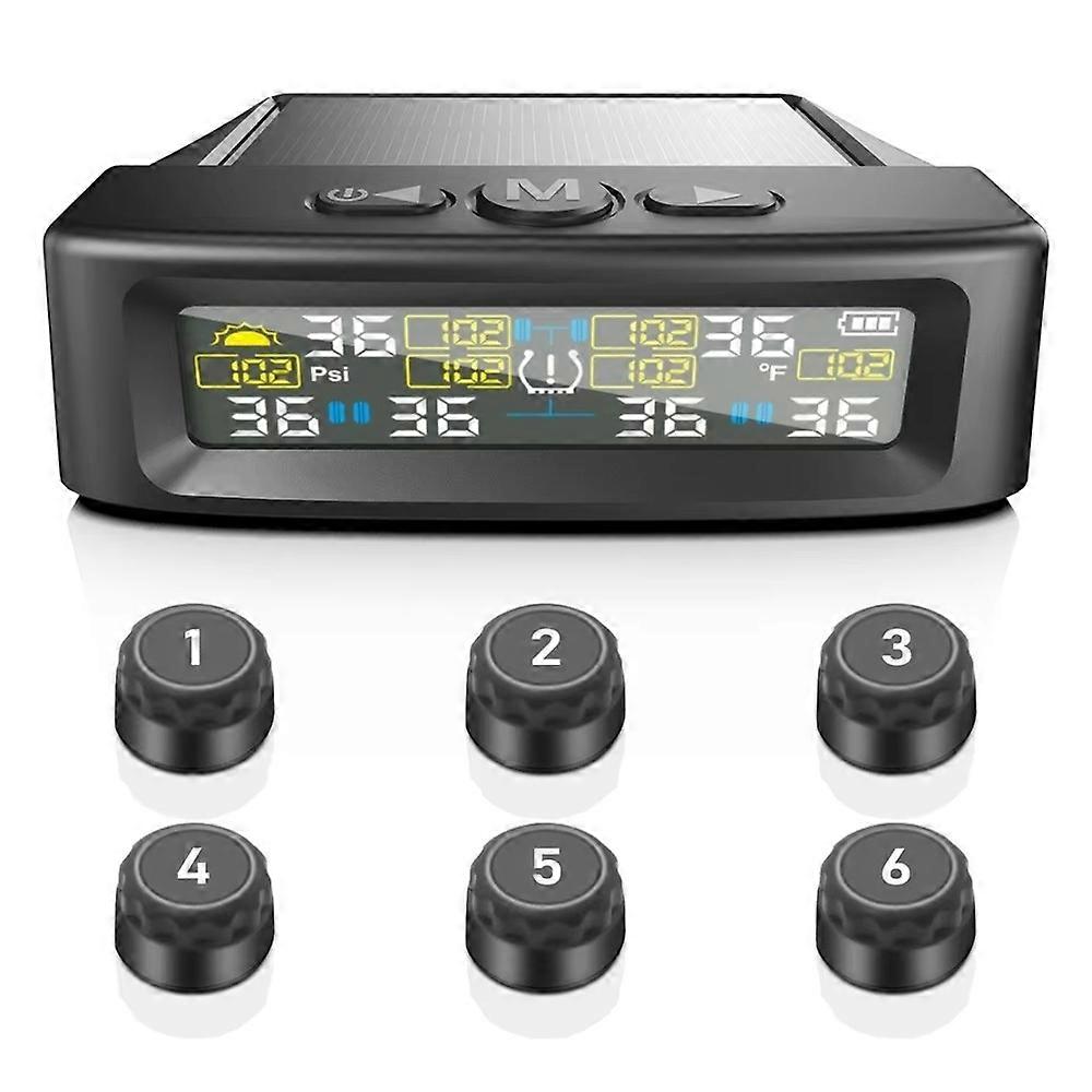T12 6 Tires TPMS for RV Truck 0-144 PSI Car Tire Pressure Monitoring System,with 6 External Sensors