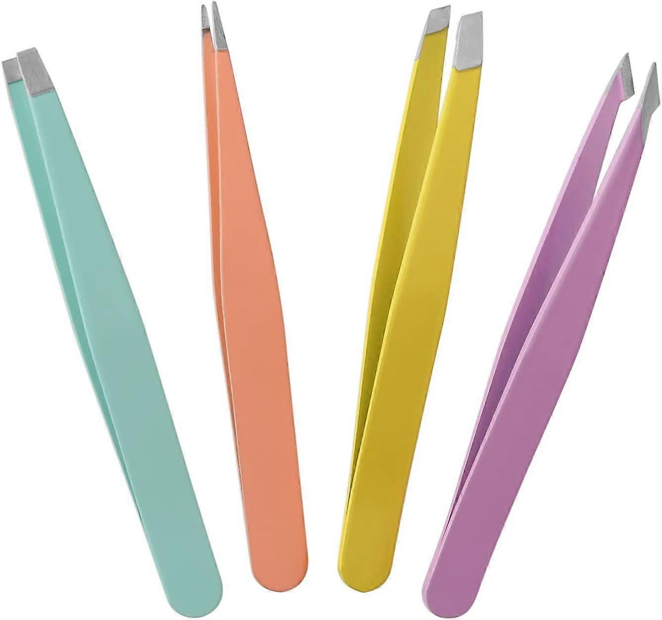 4-Piece Stainless Tweezers Set - Multi-Purpose Plucking Tools (Multicolor)