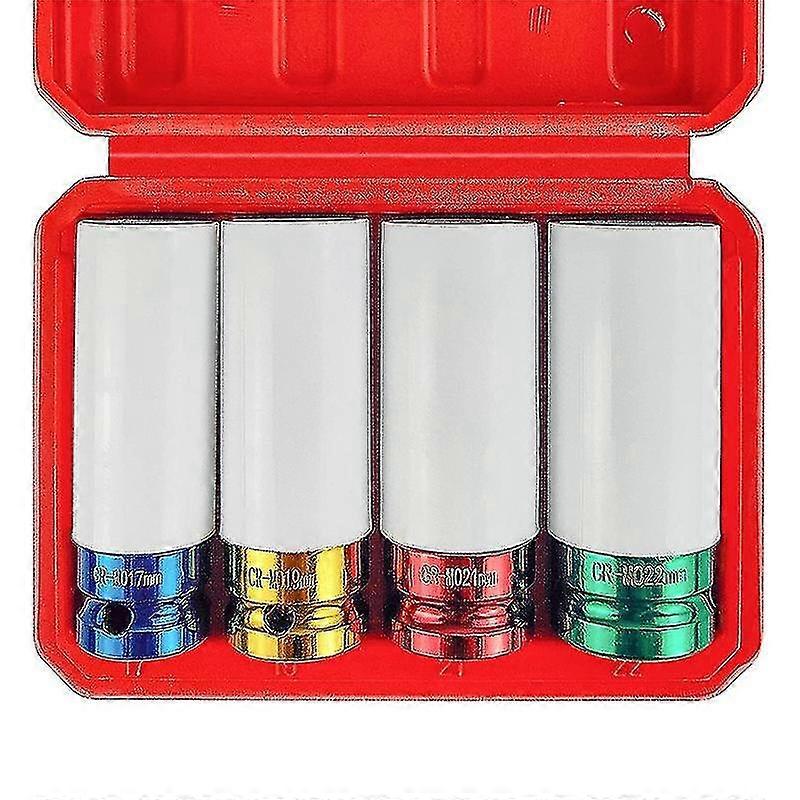 4 Pcs 1/2 Inch Lug Nut Socket Set with Drive Wheel Protector & Thin Wall Deep Impact Socket for 6 Metric Sizes