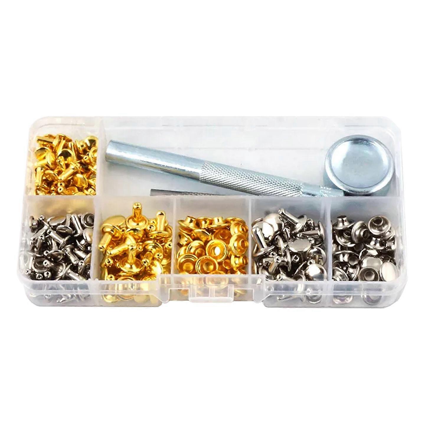 Leathercraft 120pcs Gold Silver Rivet Fastener Setter & Hole Punch Tool Kit