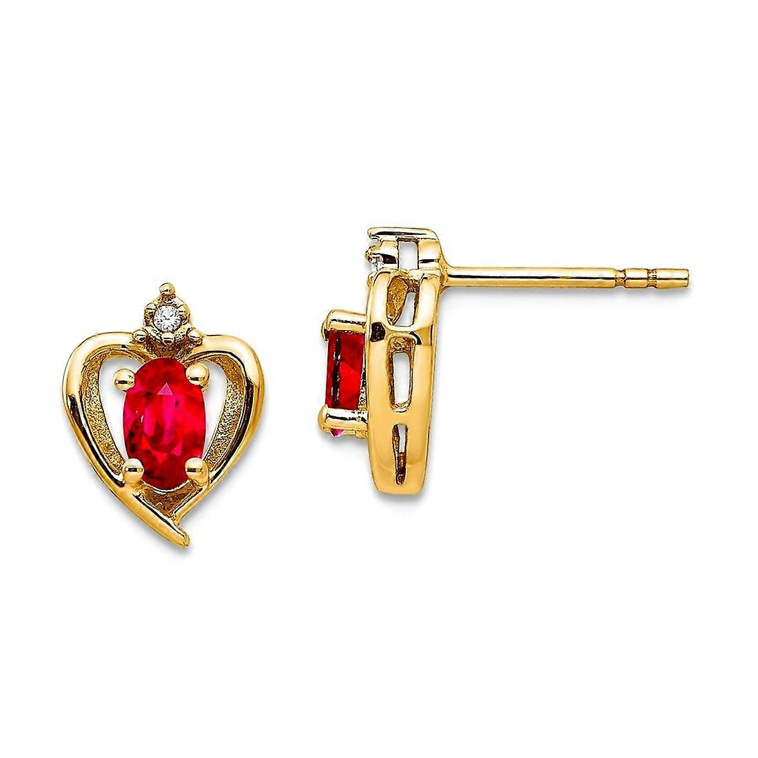 14k Yellow Gold Oval Polished Prong set Post Diamond and Ruby Earrings 17x10mm Wide Stud Earring for Women