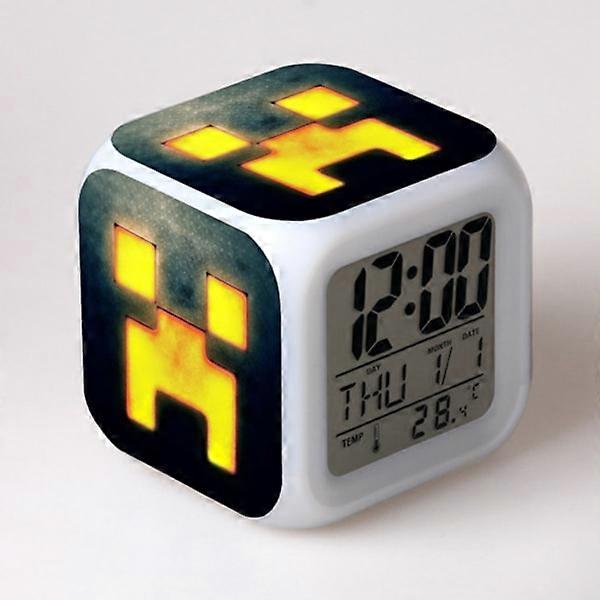Multifunctional Digital Alarm Clock Minecraft Color Changing LED Alarm Clock-2-Cute with Bright LED Lights