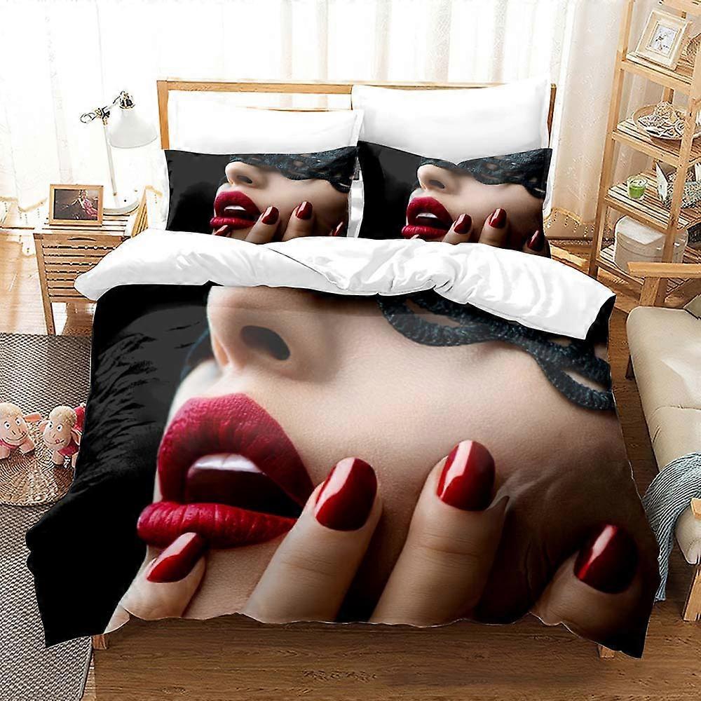 INF Queen Size Three-Piece Bedding Set with Digital Printed Duvet Cover