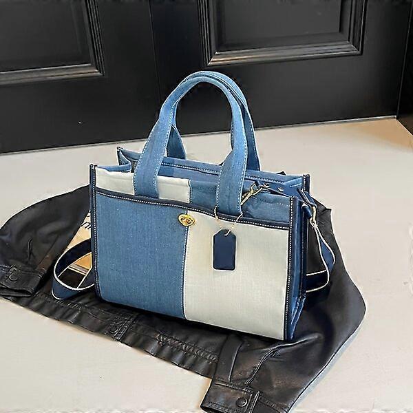 Denim patchwork handbag, multiple carrying methods, highlighting personality