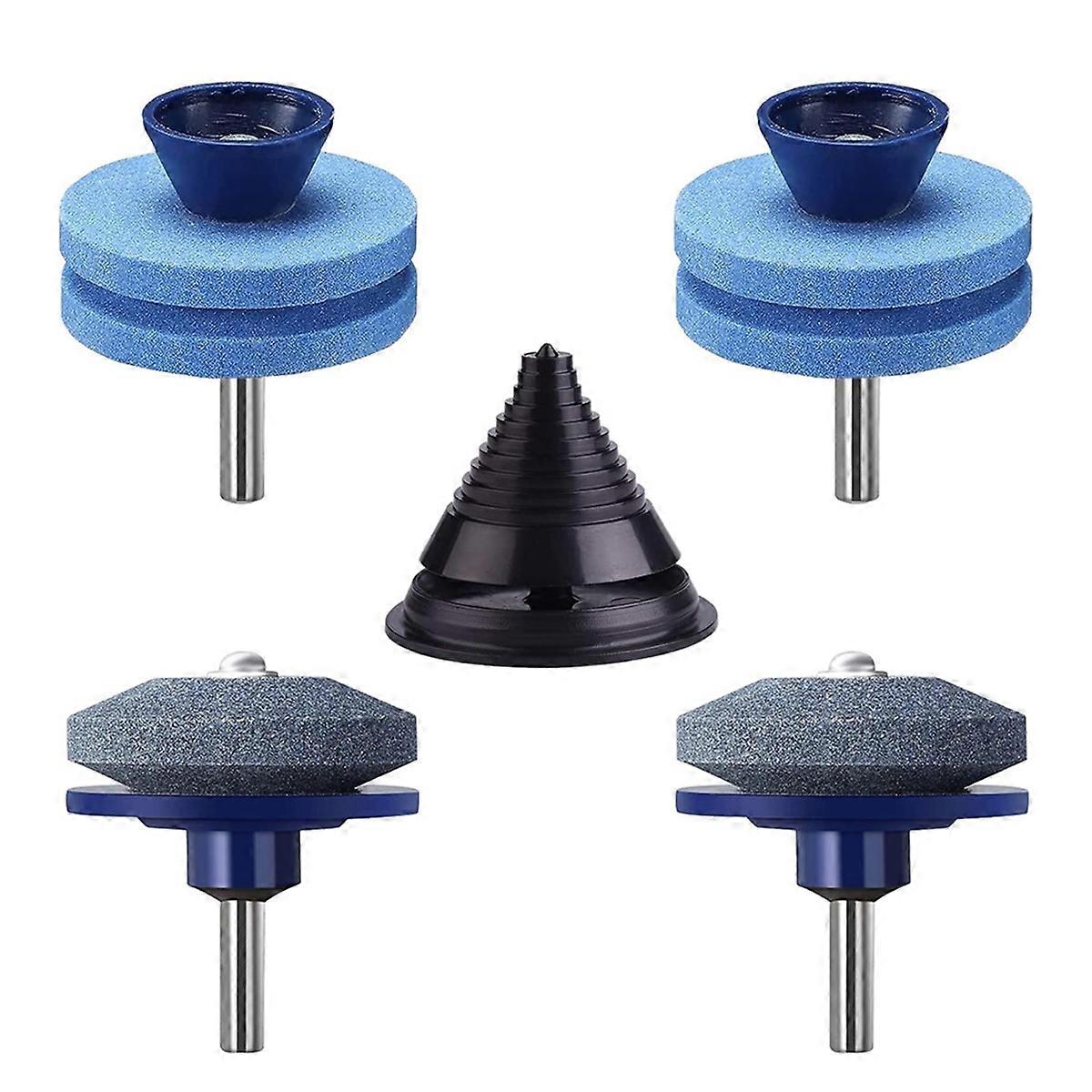 4PCS Lawn Mower Blade Sharpener,Mower Blade Sharpener with Blade Balancer for Any Power Drill Hand Drill
