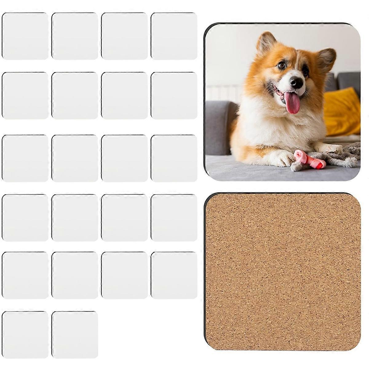 24PCS Sublimation Coasters Blanks MDF Cork Back Heat Transfer Coasters Wood Hardboard Coasters Blank