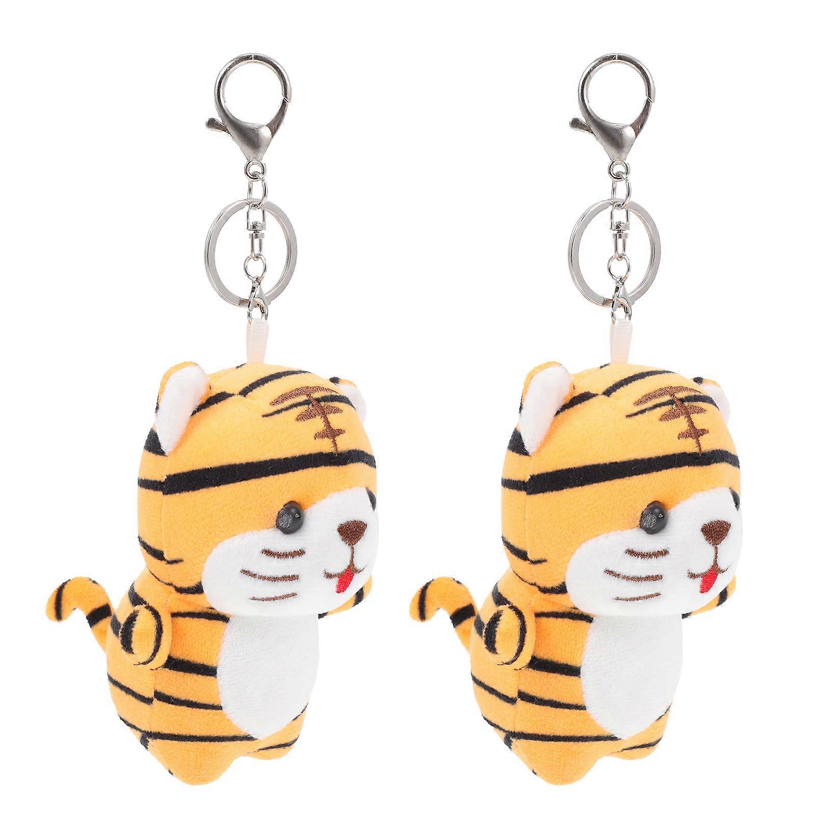 Key Holder Pendants Plush Tiger Shape for Decor 2Pcs Durable Orange Material