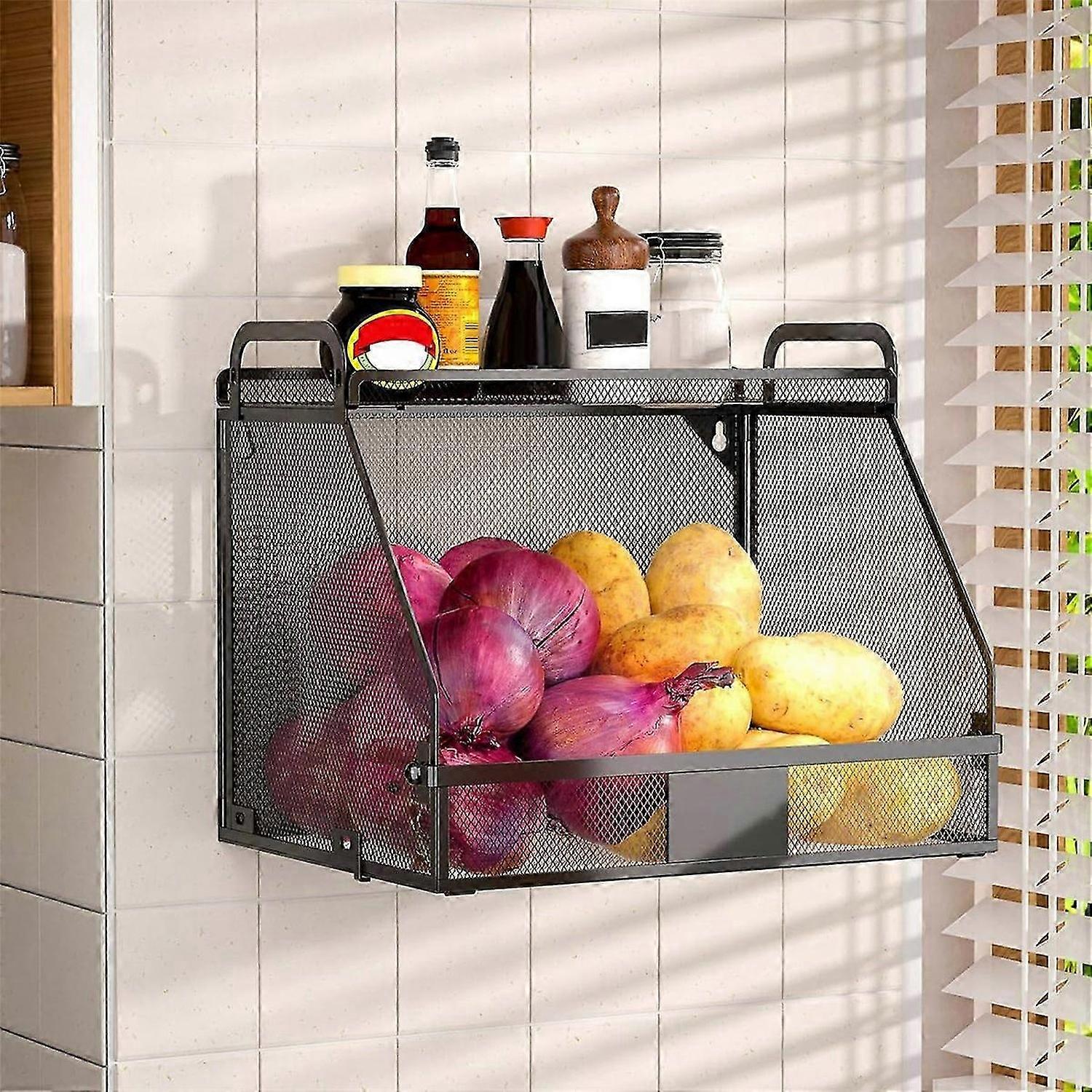 Hanging Fruit Basket for Kitchen, Black