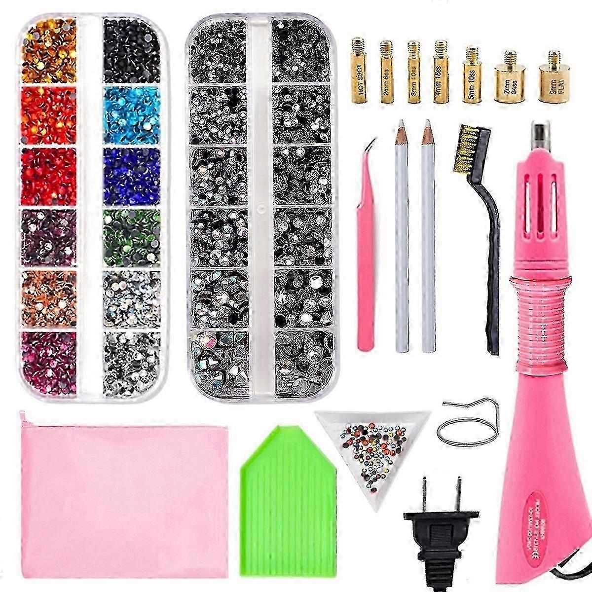 Thermosetting Rhinestone Applicator Set with 7 Adhesive Tips and 2 Containers Perfect for Arts and Handmade Projects