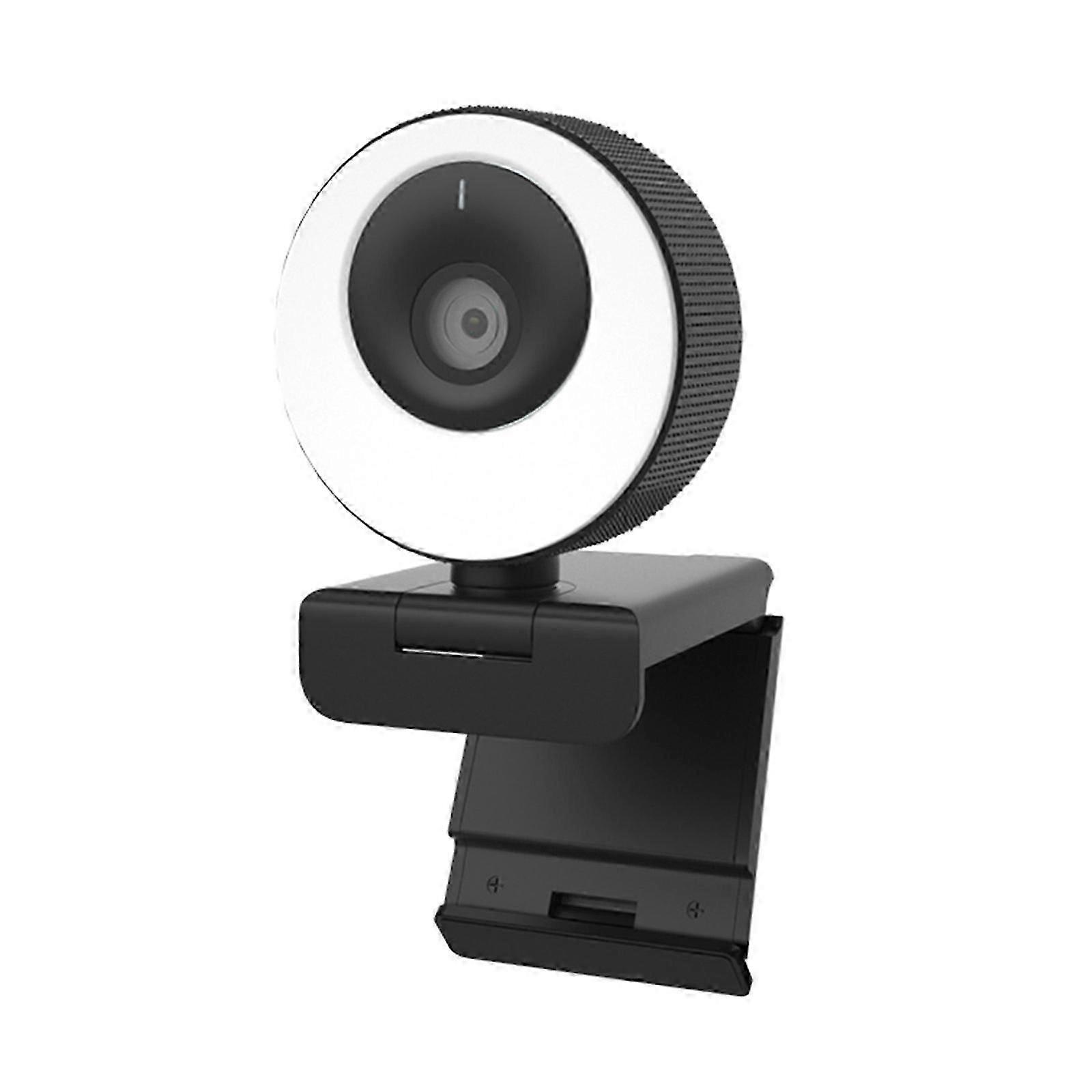 Webcam with Rings Light Built-in Privacy Cover Dual Microphone AutoFocus Adjustable Brightness USB Streaming Web Camera