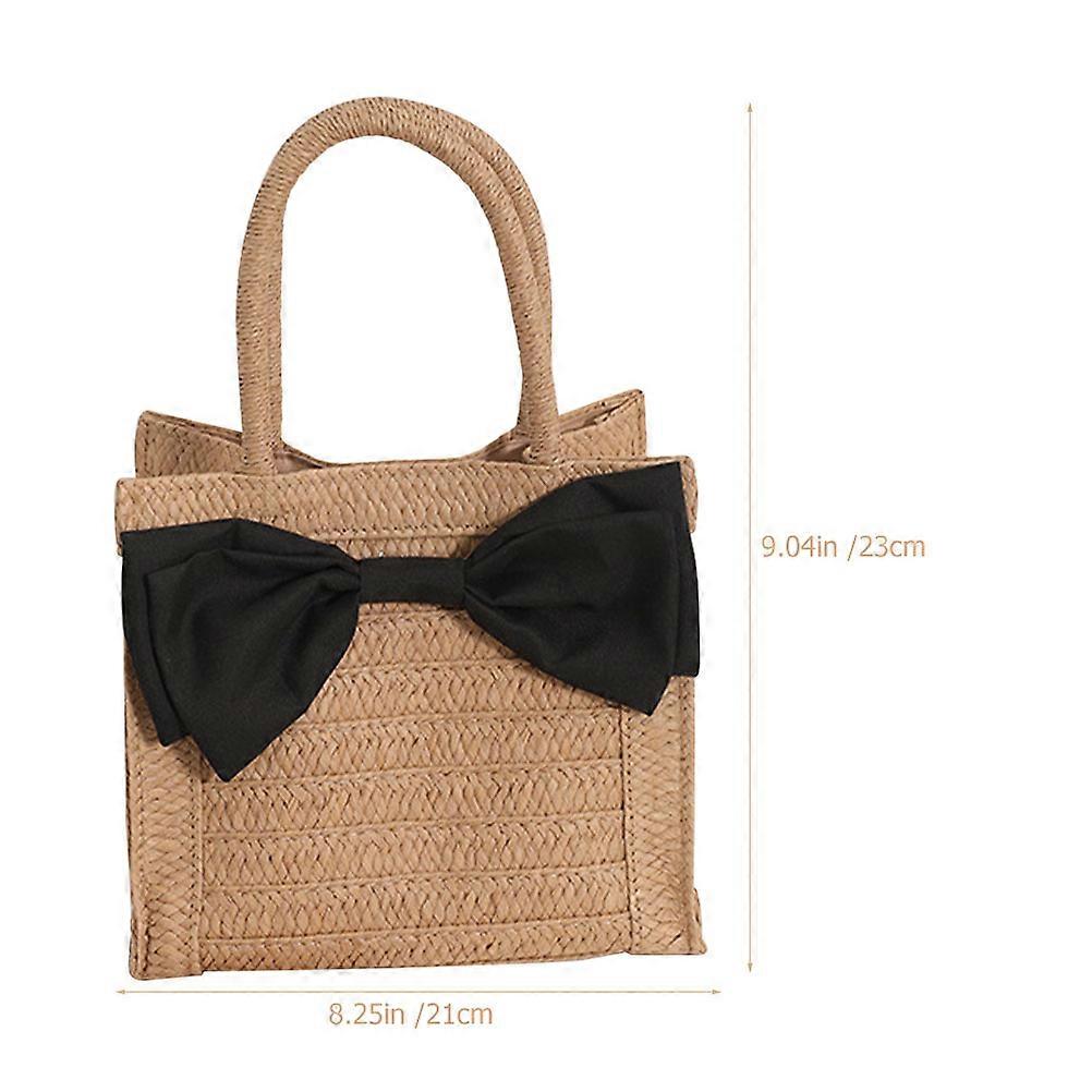 Light Brown Woven Handbag Foldable Beach Bag for Storage Use 3Pcs
