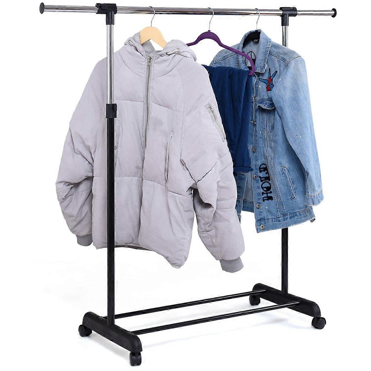 Adjustable clothes rack with shelf and castors