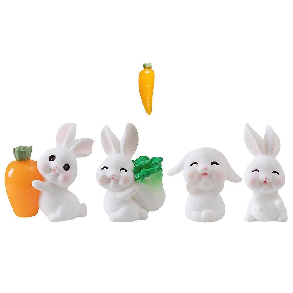 Miniature Bunny Statues Resin Craft for Decoration 5Sets Rabbit Figurines