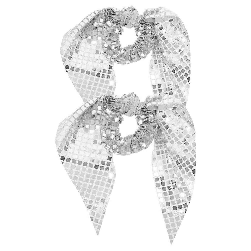 4Pcs Silver Sparkly Hair Ties with Bowknot for Ponytail Holders