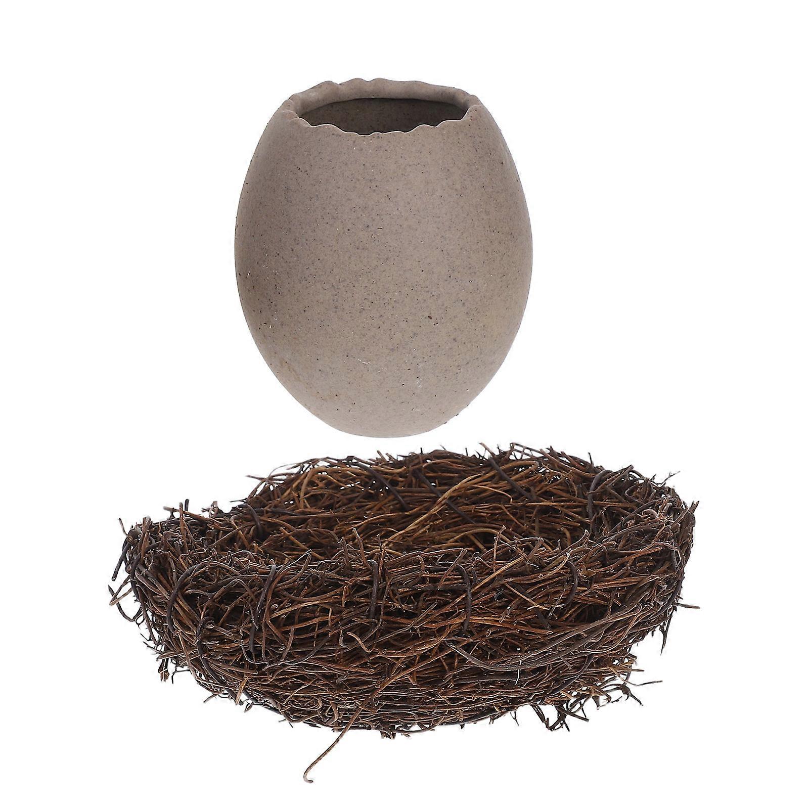 Decorative Ceramic Eggshell Planter for Home 2Sets with Bird Nest