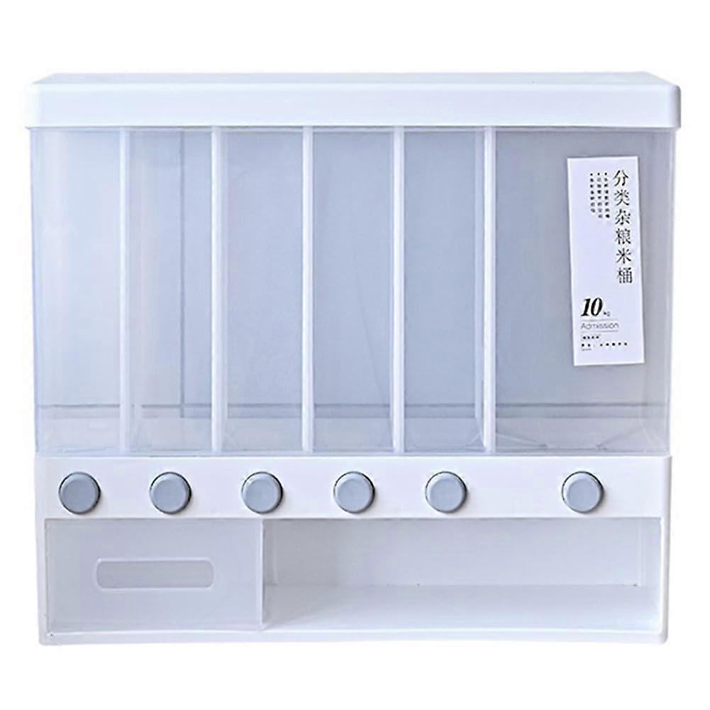 6-Grid Cereal Dispenser Airtight Food Storage Container for Rice, Beans, Dried Fruits, Large Capacity, Moisture-Proof Box