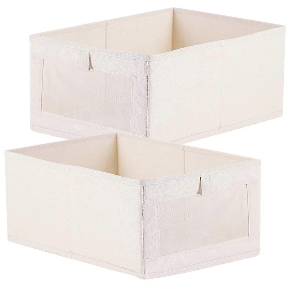 Clothes Storage Box 2Pcs Large Capacity Storage For Home Use Simple Design Beige Color Rectangular Organizer