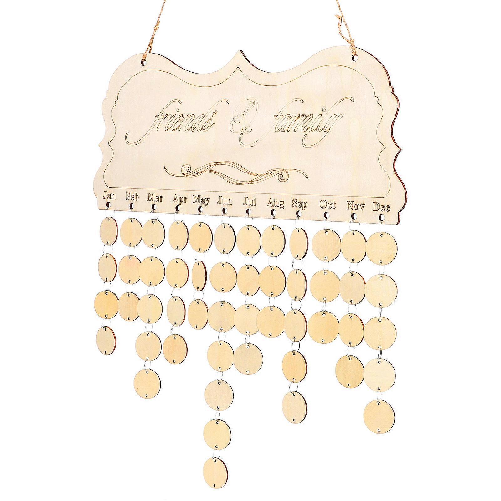 Wooden Board Calendar for Decoration with 3Pcs Birthday Reminder Plaque Set