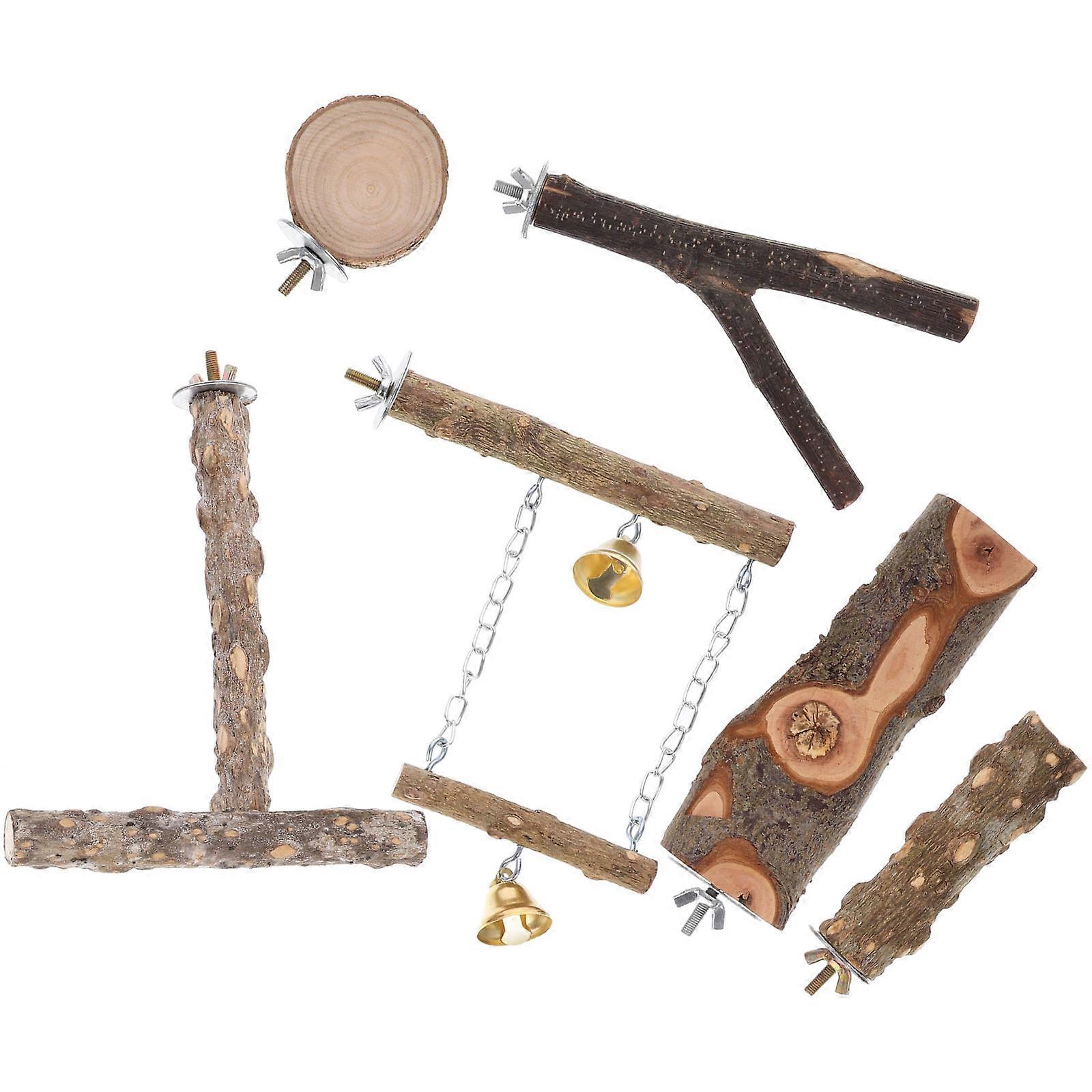 Bird Perch Stand Wood for Parrot Chewing Toy 12Pcs Set