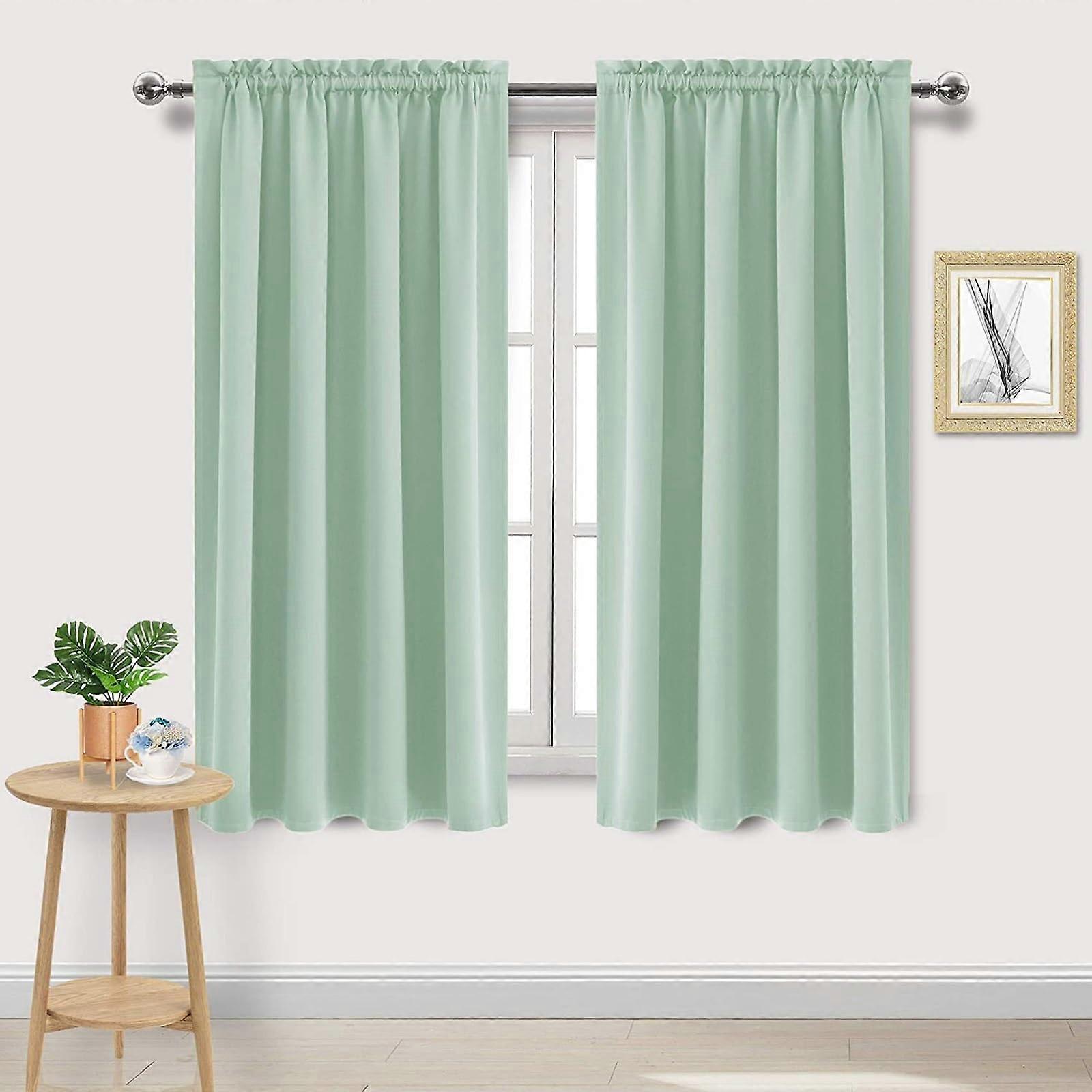 Blackout Curtains 2 Panels Set Rod Pocket Insulated Energy Saving Noise Reducing Green 132x160cm