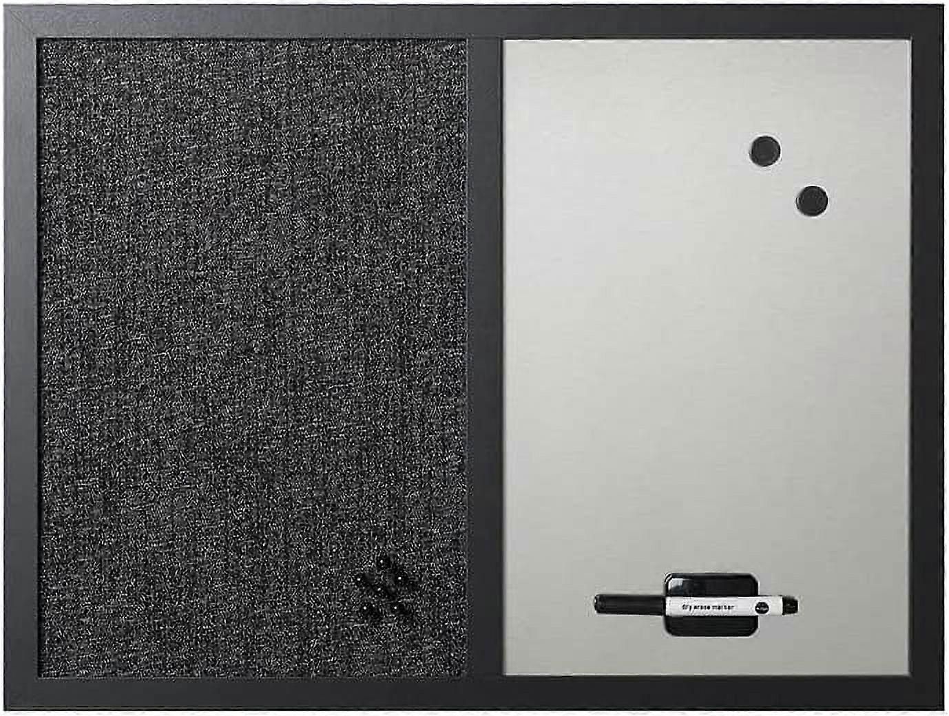 Designer Combo Fabric Bulletin/Dry Erase Board, 24 x 18, White/Black Surface, Black MDF Wood Frame