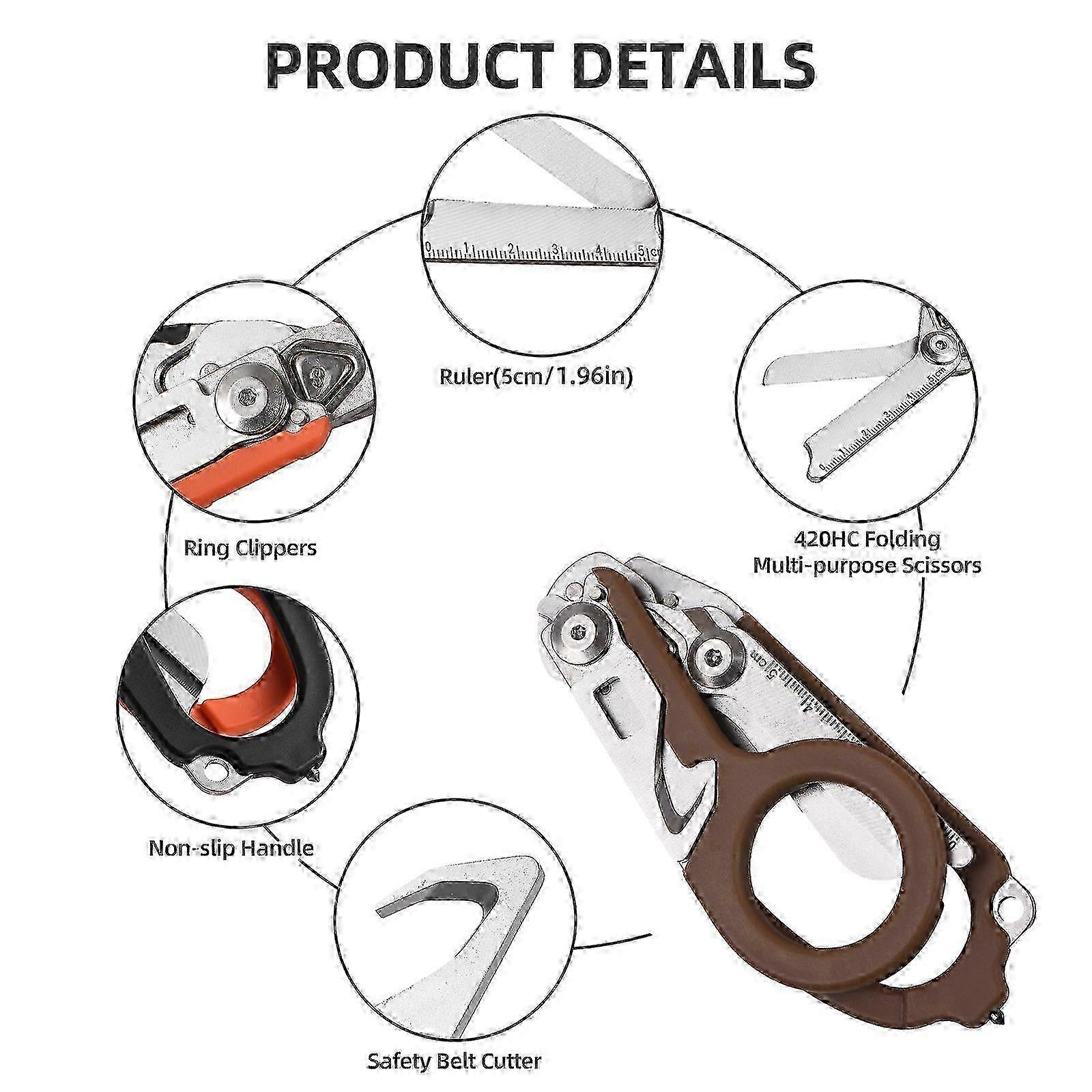 Trauma Shear Multi functional Pliers Tool Outdoor Camping Tools Emergency Shears Ruler Band Cutter Glass Breaker Folding Scissors Non-slip Grip