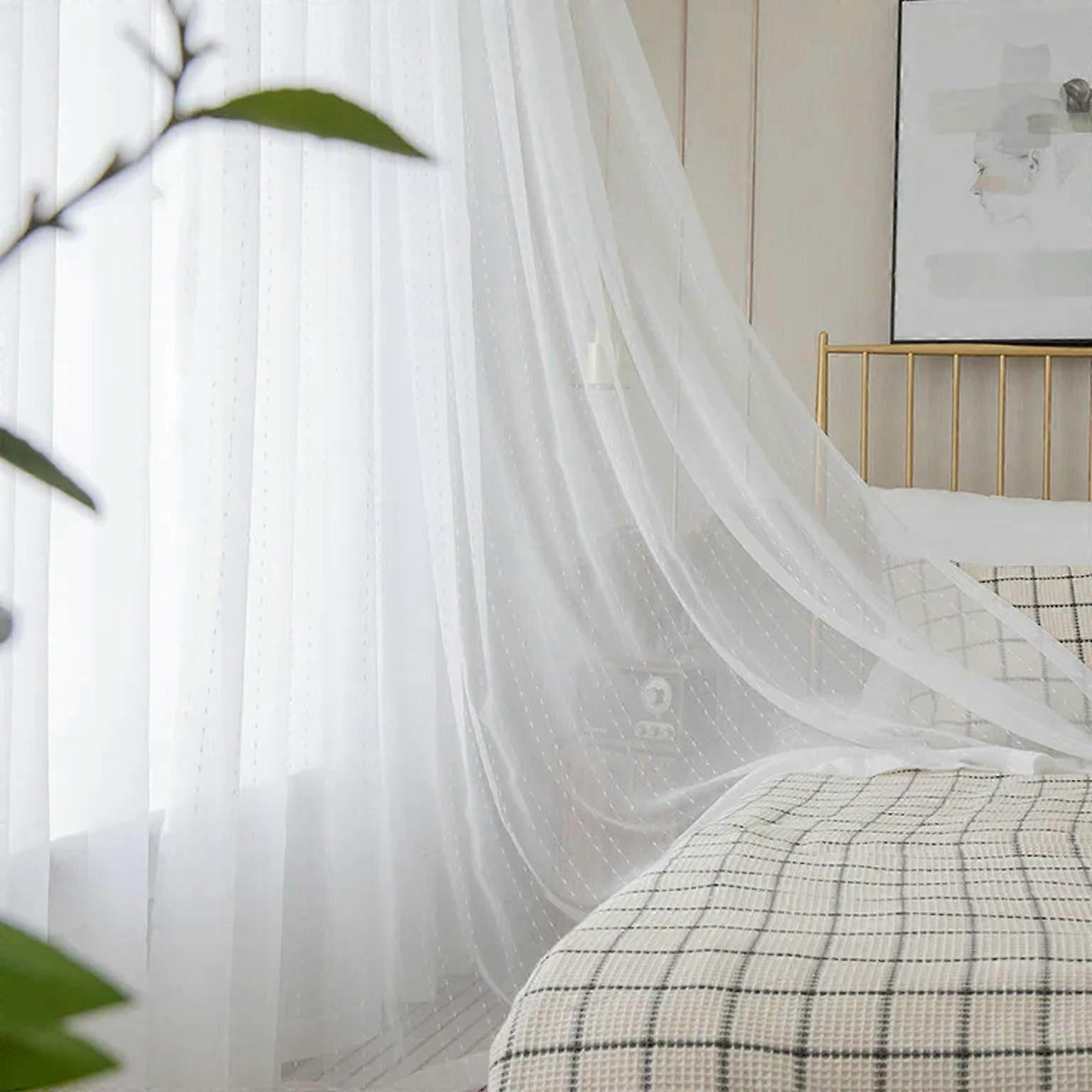 Tulle Curtains Striped White Window Curtains For Living Room And Bedroom Children's Room Hooks W 250cm x L 250cm
