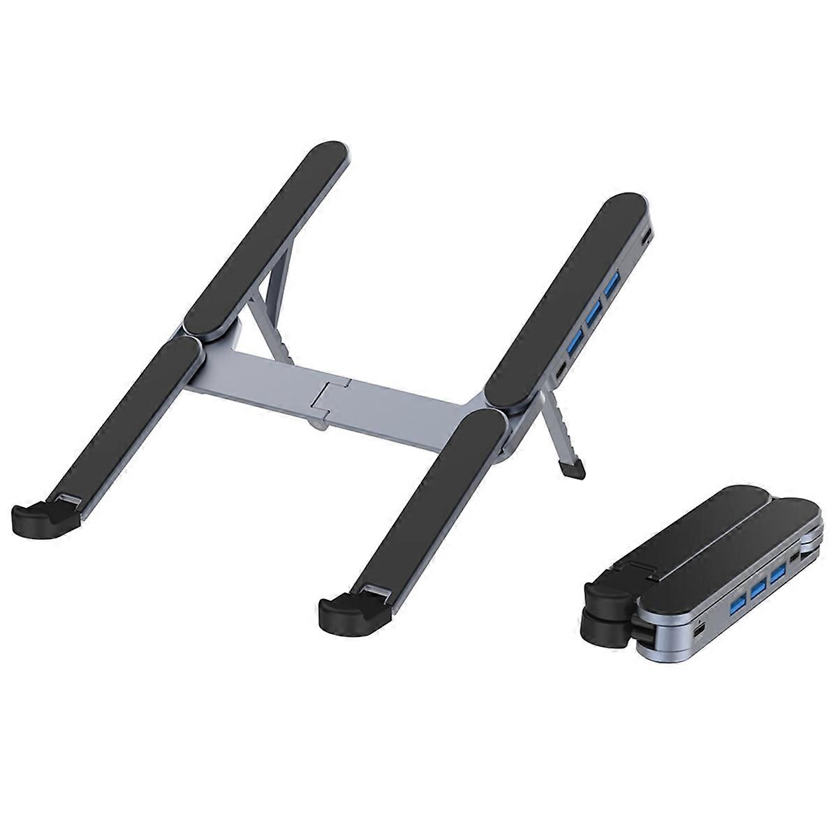 2in1 Foldable Laptop Stand & USB C Hub Adjustable Holder Multi Port