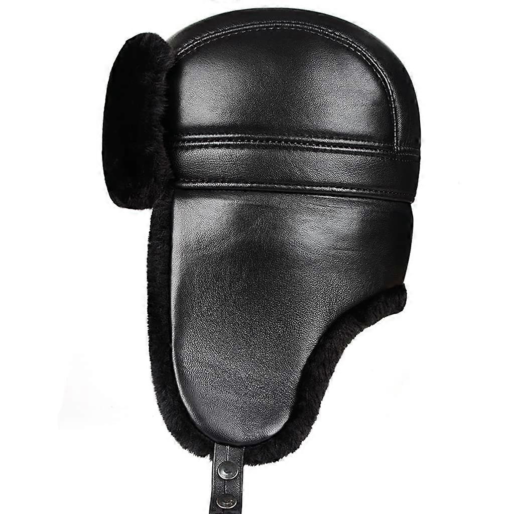 Leather Aviator Pilot Hat Winter Bomber Ushanka Hat For Men And Women 6061cm Black Russian Soldier Style