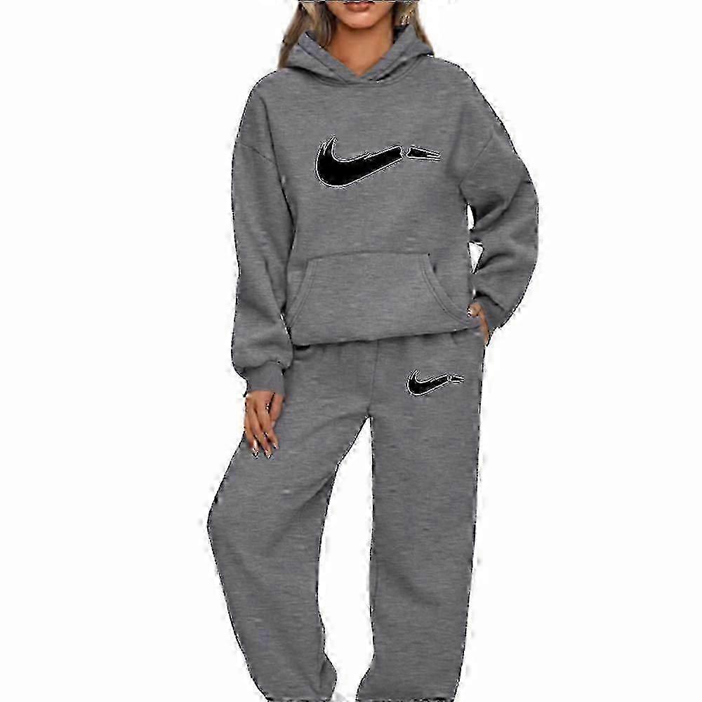 2 Pçs / set Elegante Pulôver Com Capuz Mulheres Outono Treino Elástico Cuff Deep Crotch Inverno Calças Com Capuz Set
