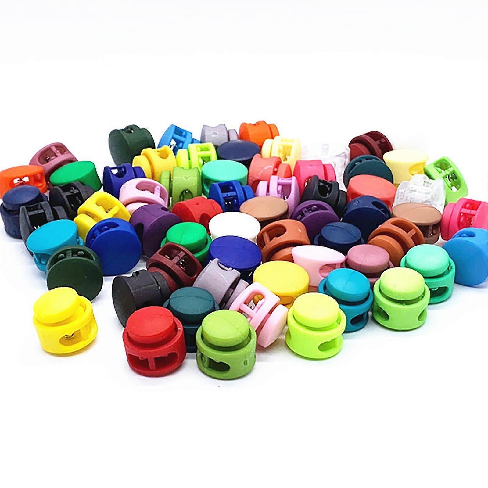 50pcs Double Hole Colorful Spring Cord Lock Elastic Adjustment Buckles