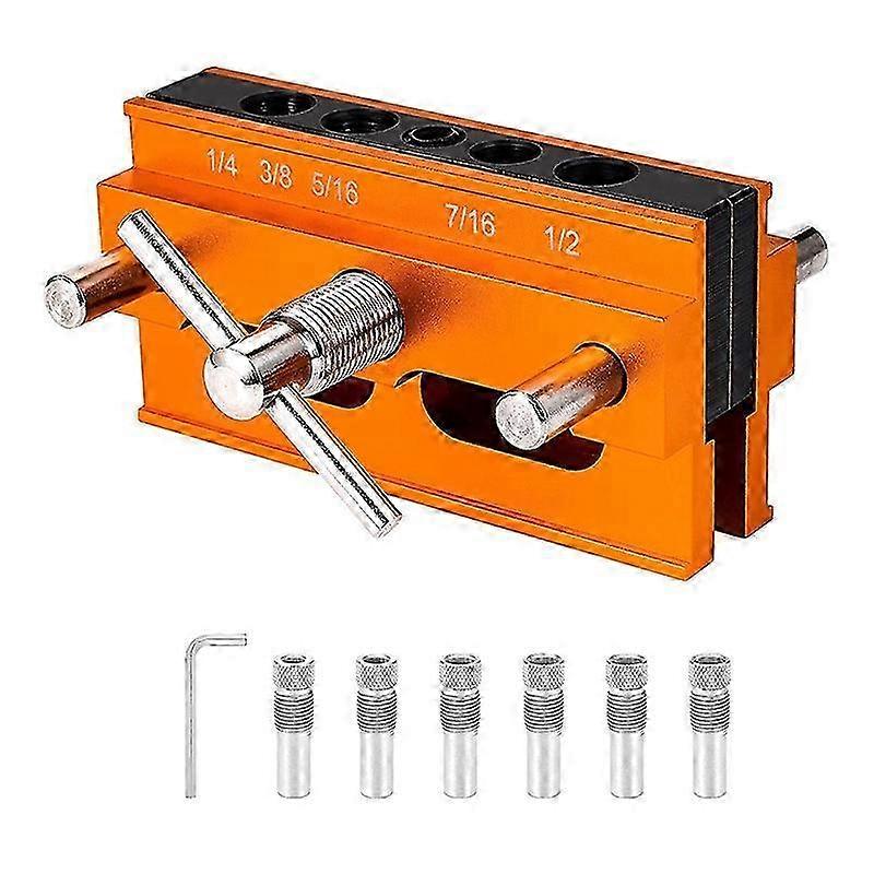 Self Centering Doweling Jig, for Straight Holes, Adjustable Width Woodworking Locator Set with 6 Dri