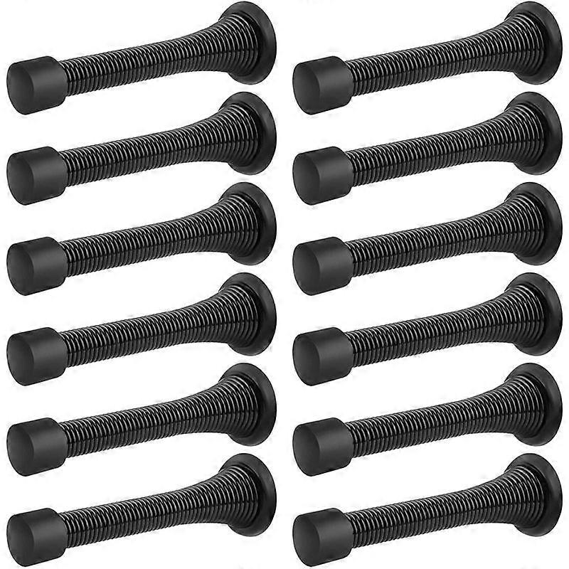 12 Pack Black Spring Door Stops, Flexible Spring Door Stopper