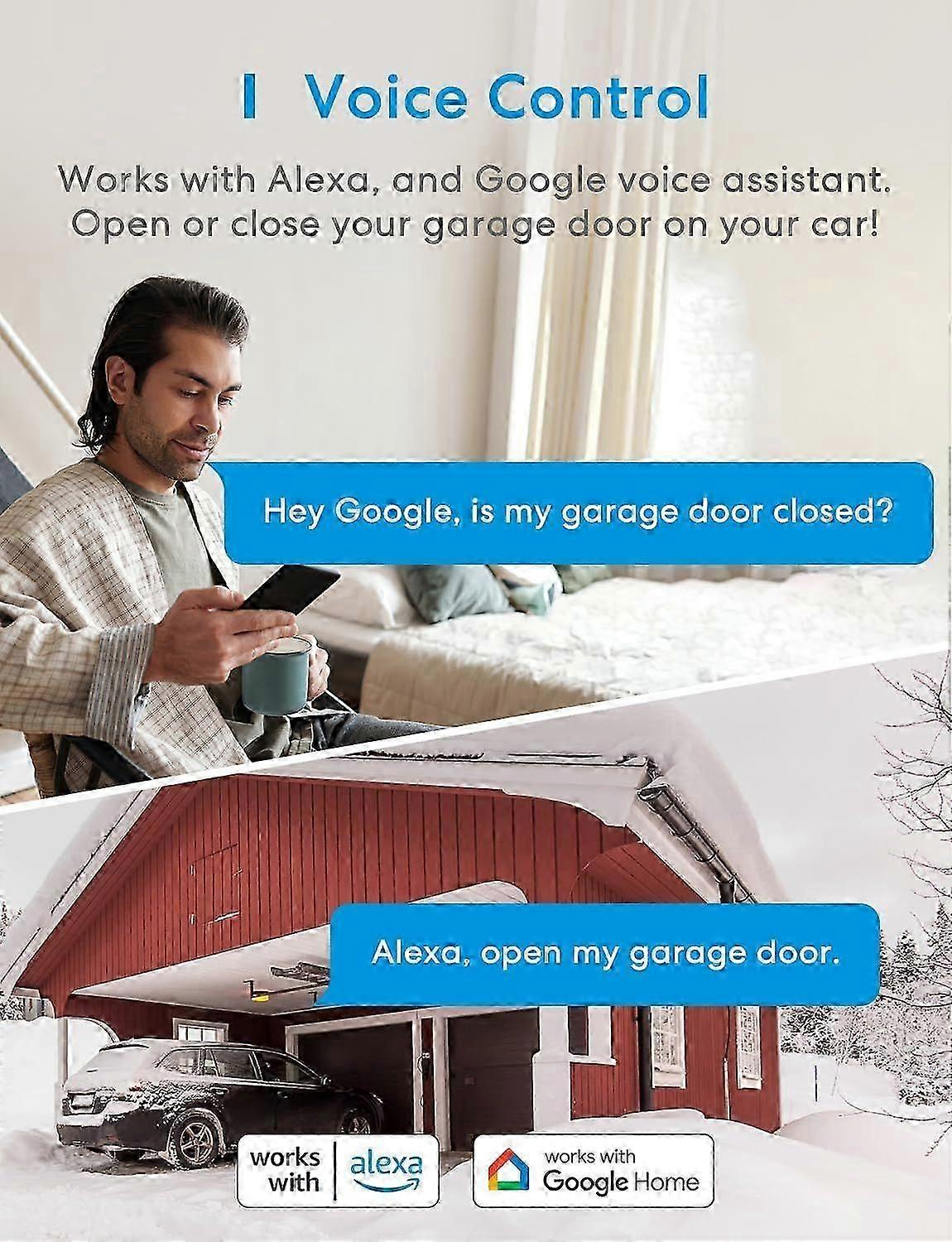 Smart WiFi Garage Door Opener Remote, App Control, Works with Alexa, Google