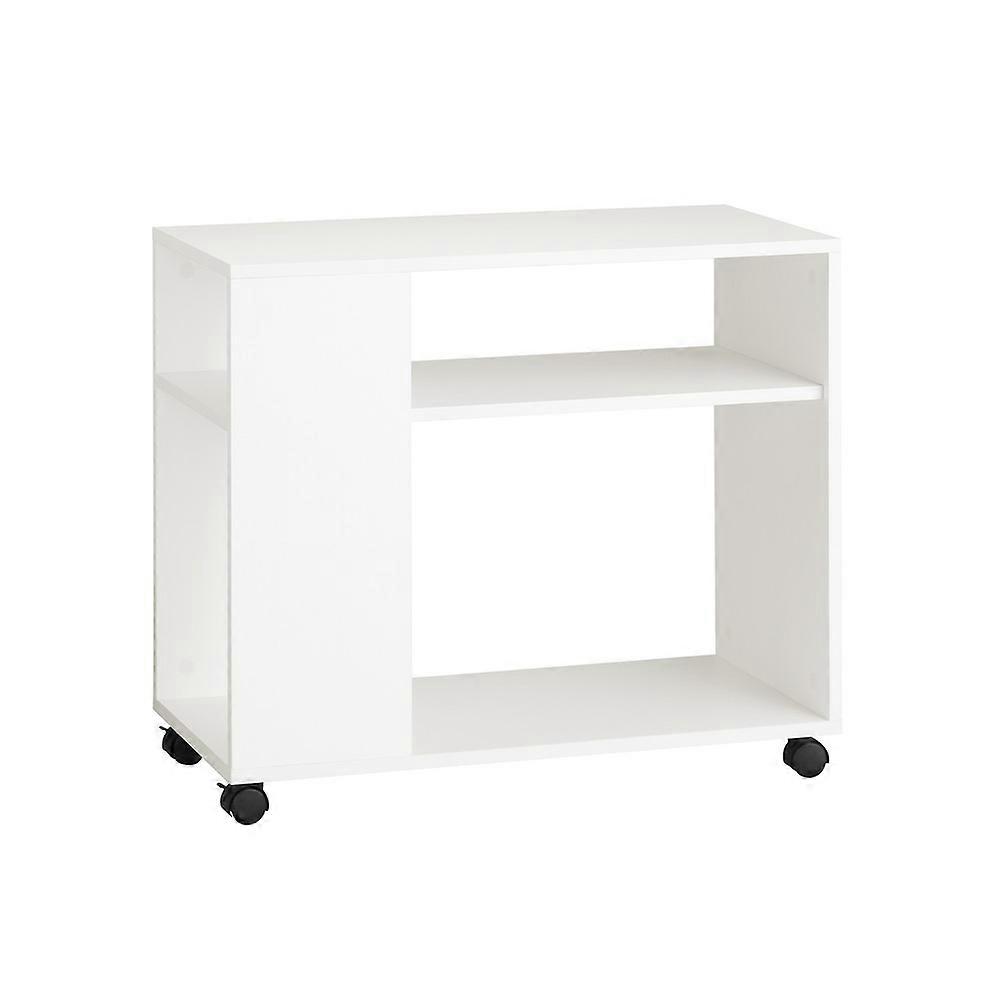 SoBuy FBT34-W,Removable Side Table with 2-Tier,Rolling End Table with Storage Shelves, Mobile Bookcase  Office Side Table with Storage Shelves